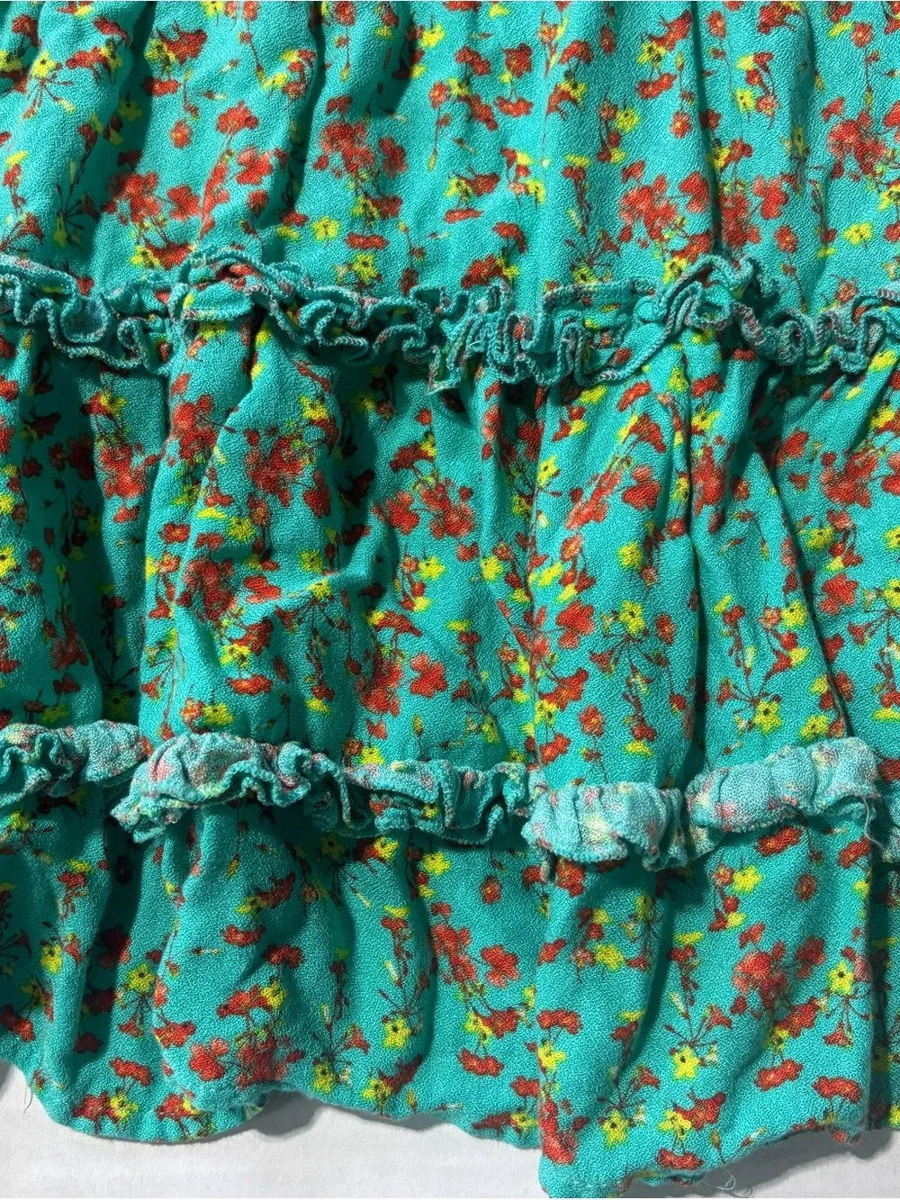 Chelsea & Violet Teal Floral Mini Skirt women’s Small Ruffles